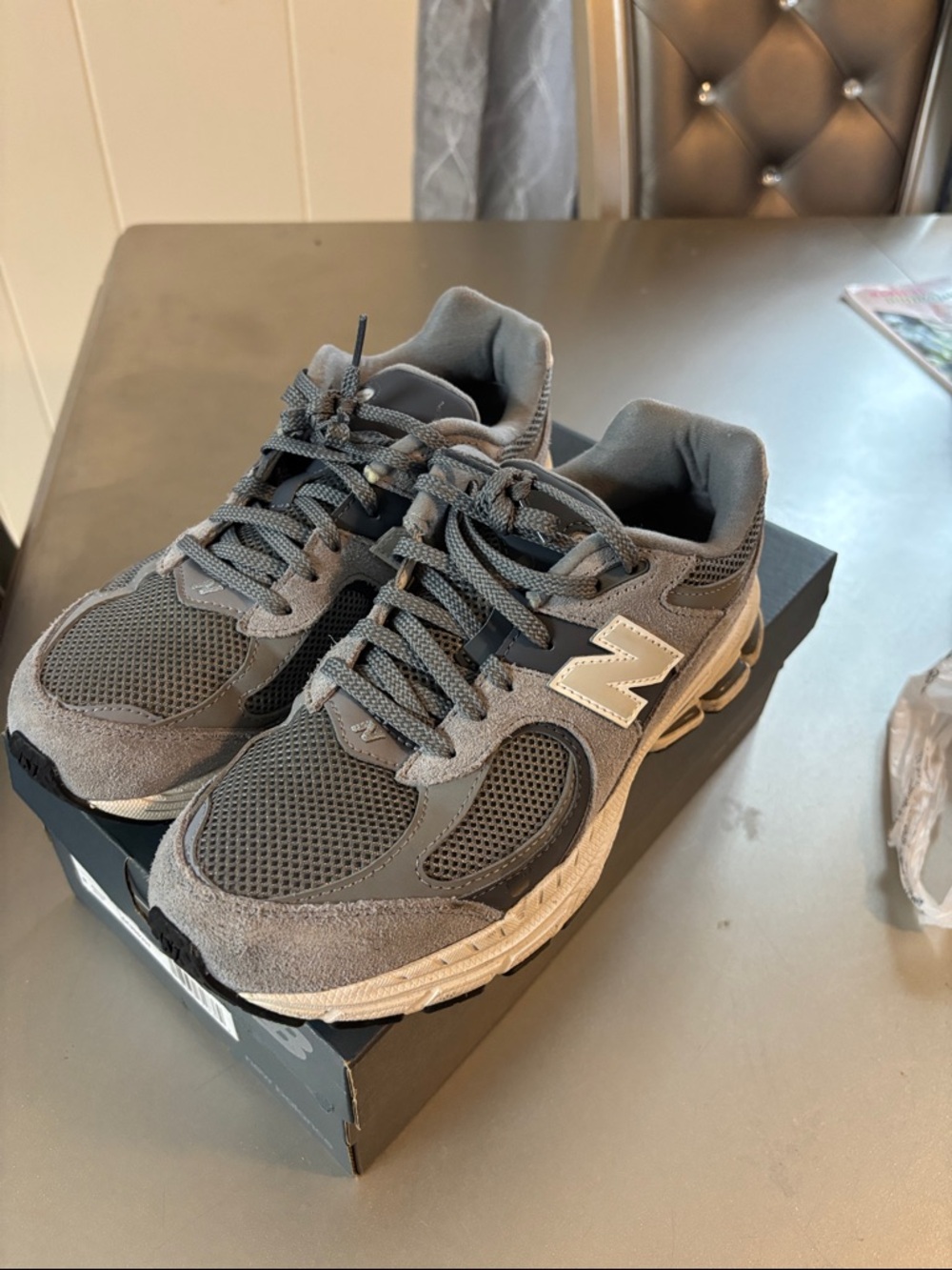 New Balance Gray Suede & Mesh Athletic Sneakers